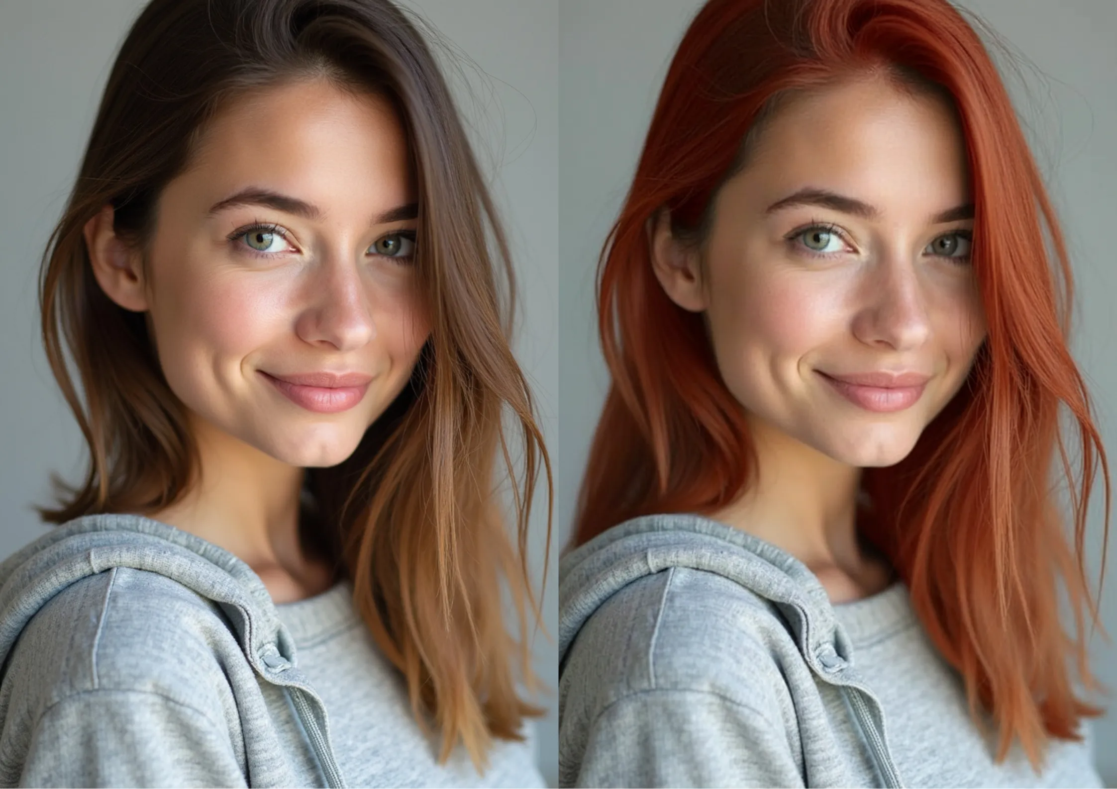 AI photo editor changing hair color from brown to red