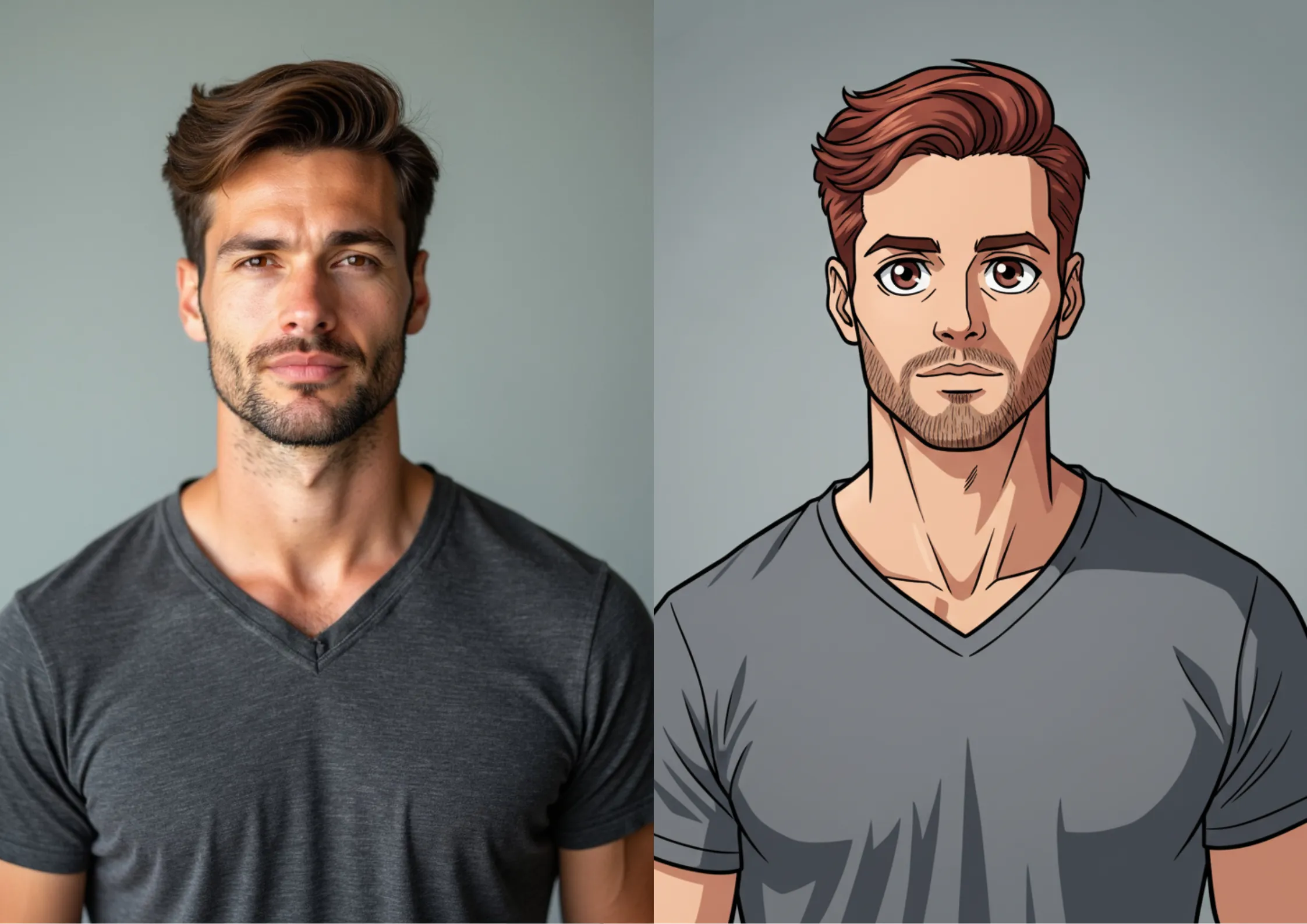 AI merged photo of person with cartoon in surreal hybrid composition