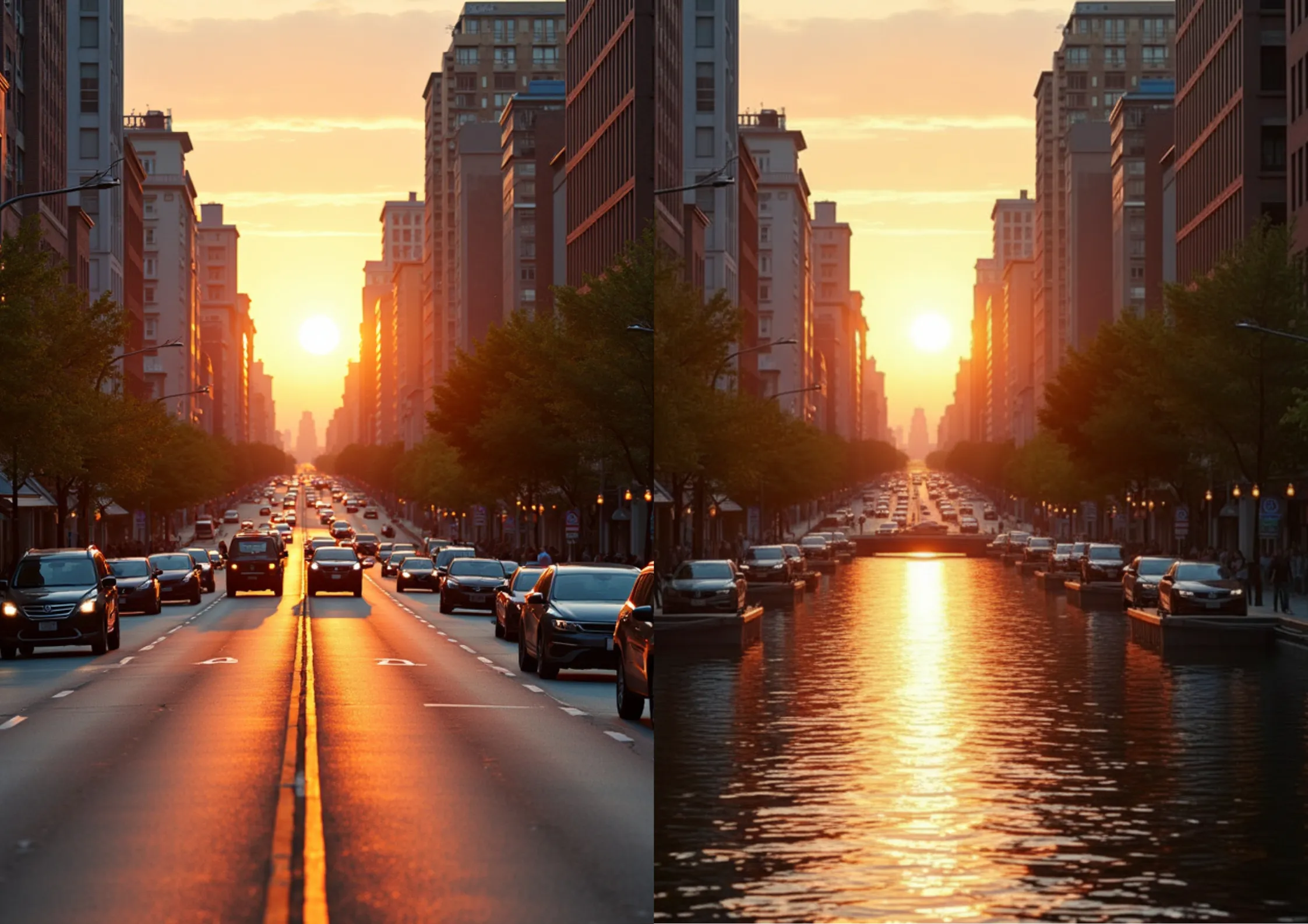 AI Generative Fill creating a surreal road into river transformation