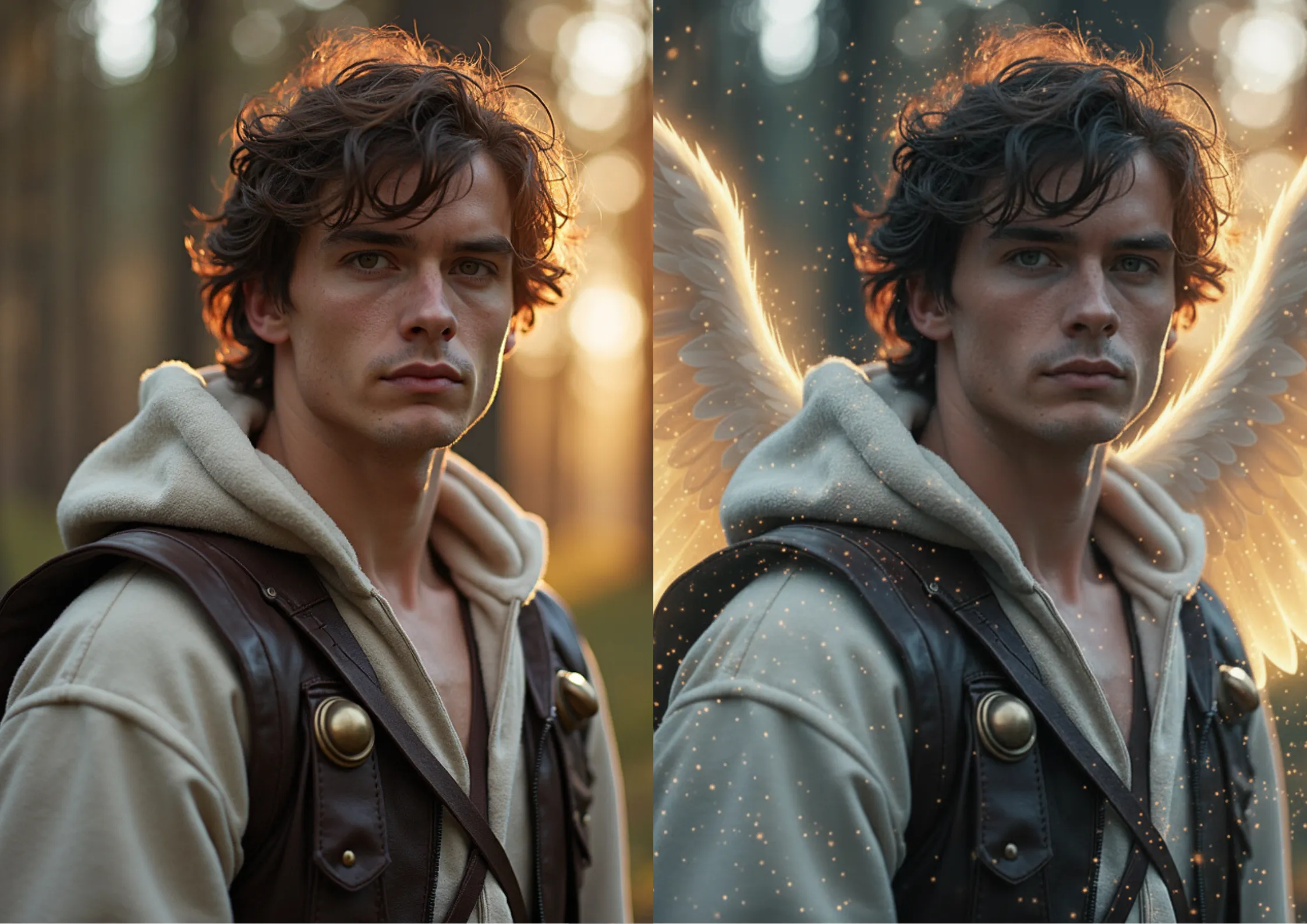 AI photo edit adding angel wings to a portrait